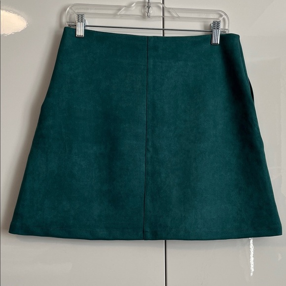 NWOT TWIK Deep Teal A-Line Faux Suede Mini Skirt Pockets Zipper Lined, Size M - Picture 5 of 9